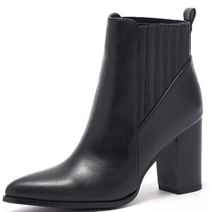 vodvob Women's Pointed Toe Western Ankle Boot, Stacked Block Chunky Mid Heel...